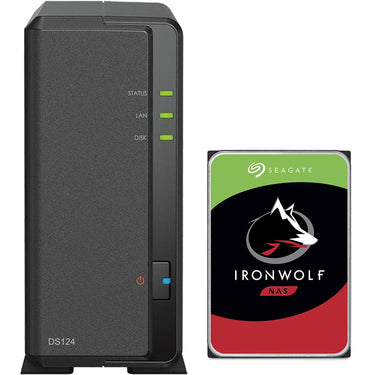 Synology DS124 1-Bay NAS with 1GB RAM and a 3TB Seagate Ironwolf NAS Drive